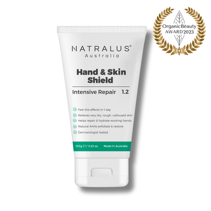 Natralus Hand &amp; Skin Shield Intensive Repair for dry, cracked hands – moisturises, restores &amp; protects hardworking Aussie skin.