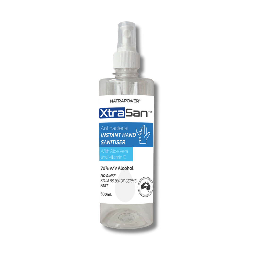 XtraSan Hand Sanitiser Spray 200ml – fast-acting 72% alcohol, germ protection with Aloe Vera &amp; Vanilla, Australian-made.